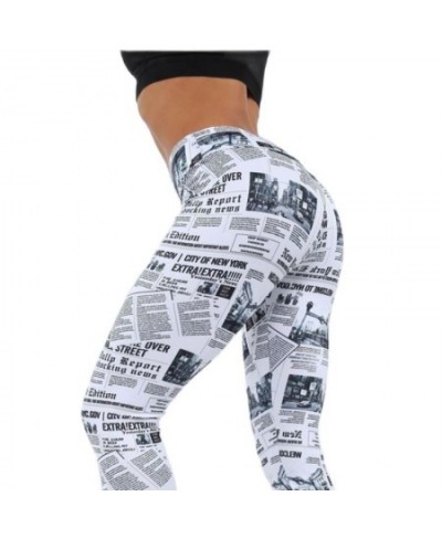 2022 Women Casual Sports Wear Skinny Fitness Yoga Pants High Waist Newspaper Print Slim Fit Leggings Fashion Female Clothes $...