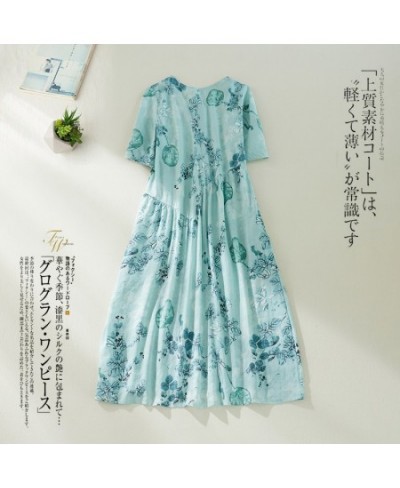 Thin Light Cotton Linen Soft Loose Vintage Summer Dress Print Floral Holiday Outdoor Travel Style Women Casual Midi Dress $38...
