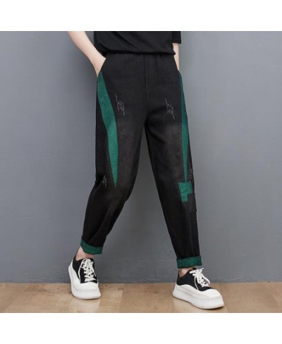 Autumn Women's Retro Trousers 2022 New Elastic High-waisted Jeans Thin Versatile Contrasting Color Stitching Loose Harem Pant...