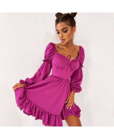 Ladies Ruffle Elegant Dress Solid Princess Sleeve A-Line Dress Autumn Vestidos Fashion Trends Women Clothing $45.48 - Dresses