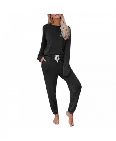 Warm Women Pajamas Set Women's Two Piece Set Of Gradient Solid Color Top Pants Set O Neck Long Sleeve Sports Casual Set With ...