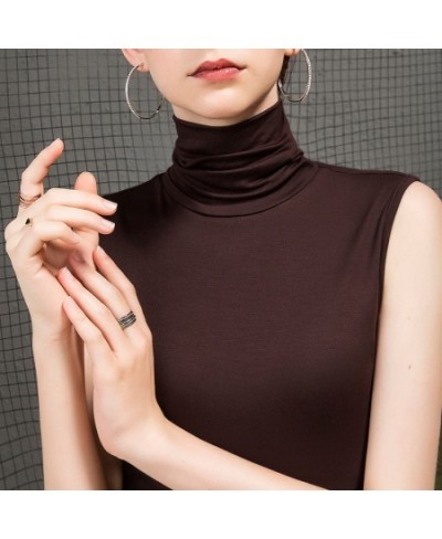 Summer Women Turtleneck Sleeveless Solid Color T-shirts Skinny Slim Fit Grace Tops Female Large Size Modal Sexy Bottom Tee $3...