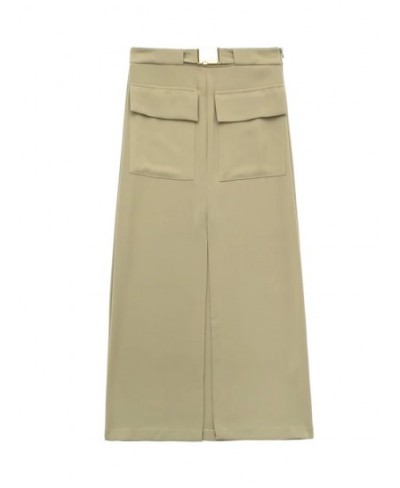 2023 Cargo Skirt Woman Pockets Long Skirts For Women Fashion 2023 High Waist Slit Midi Skirt Y2k Streetwear Women's Skirts $3...