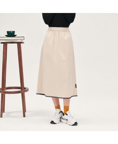Women Skirt 2022 Winter A Line Elastic Waist Loose Embroidery Apricot Chic Casual Streetwear Midi Skirt $51.85 - Skirts