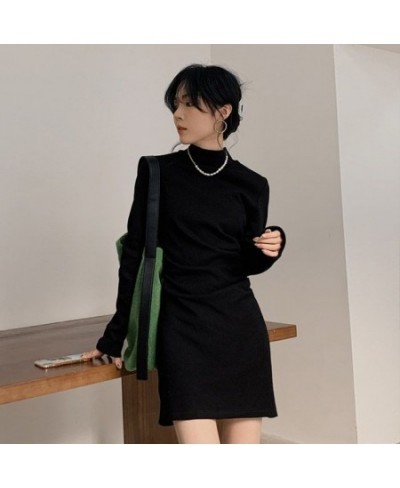 Women Dresses Chic Comfortable Warm Autumn Sexy Half High Collar Mini Dress Basic Ulzzang All-match Casual Trendy Lovely Ins ...