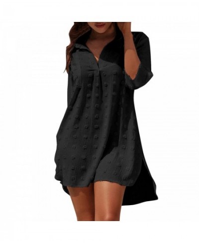 Women's Beach Cover Up Long Sleeve Button Up Chiffon Shirt Dress Swimsuit Solid Color Cover Up Tunics Solid Color Beachwear $...