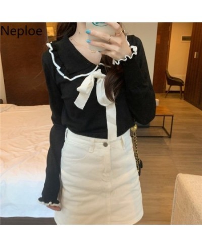 Neploe Knit Sweater Korean Clothes Peter Pan Collar Bandage Sweaters For Women Ruffles Long Sleeve Pullover Y2K Jumper Female...