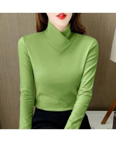 Women Cotton Vintage Slim Shirt Korean Fashion Autumn Turtleneck Long Sleeve Top Female Keep Warm Elegant Pullover $28.76 - W...