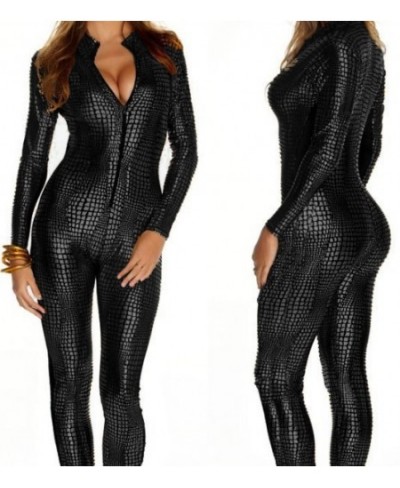 Sexy Black Wet Look Snake Jumpsuit PVC Latex Catsuit Nightclub DS Costumes Women Bodysuits Fetish Patent Leather Game Uniform...