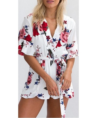 beach floral print sexy jumpsuit romper plasysuits v neck half Sleeve butterfly sleeve overalls Streetwear playsuit leotard $...