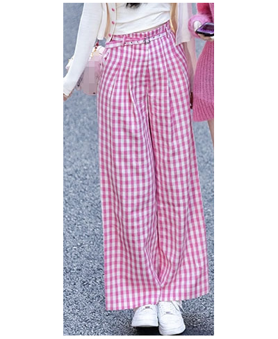 Pink Plaid Fashion Wide Leg Pants Y2k 2023 New High Waist Straight Casual Pants for Women Korean Women's Clothes Pantalones $...
