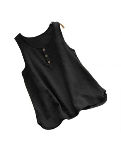 Summer Women Sleeveless Top Tank Solid Fashion Plus Size Casual Cotton Linen Loose Vest Blouses Camisetas Tunics $27.65 - Top...