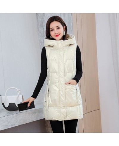 Snow Wear Warm Long Waistcoat Women Winter Waterproof Vest Jacket Hooded Big Pockets Fashion Glossy Parka Sleeveless Jacket $...