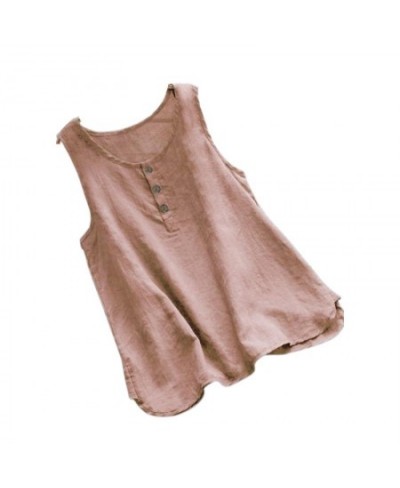 Summer Women Sleeveless Top Tank Solid Fashion Plus Size Casual Cotton Linen Loose Vest Blouses Camisetas Tunics $27.65 - Top...