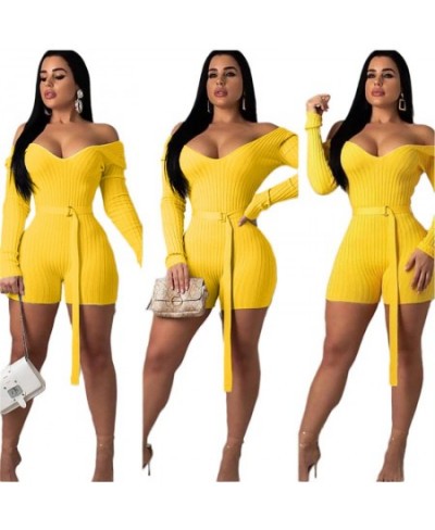 Autumn Women Sexy Off Shoulder Ribbed Knitted Playsuit Sexy V Neck Long Sleeve Slim Shorts Jumpsuit Knitting Romper Bodysuits...