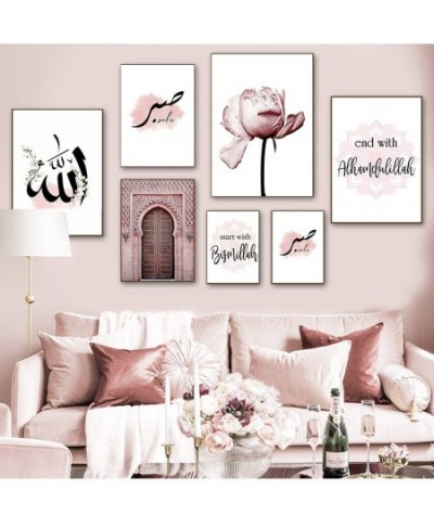 Picture Painting Modern Mosque Decor Wall Art Canvas Poster Pink Flower Old Gate Muslim Print Nordic Decorative $12.31 - Musl...