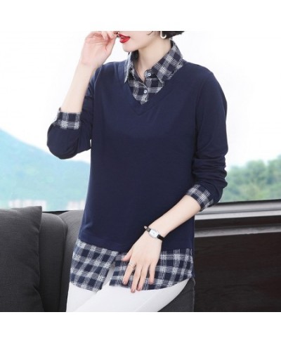 blusas mujer de moda 2022 casual loose shirts women Long Sleeve Woman Blouses Fake two pieces Plaid Patchwork Blouse Shirt $4...