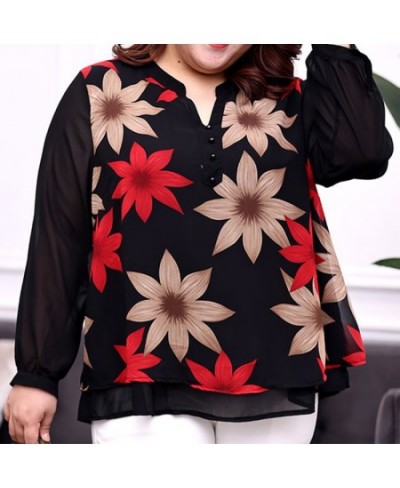 Fresh & Sweet Patchwork Pullover Chiffon T-Shirt Spring Autumn O-Neck Floral Print Long Sleeve Loose Midi Tops Plus Size Wome...