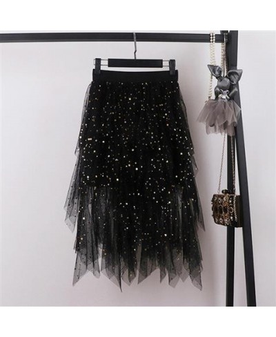 2023 Spring Summer Wild Stitching Sequins Midi Skirts Women Korean Elastic High Waist Irregular Mesh Skirt Jupe Femme Y928 $3...