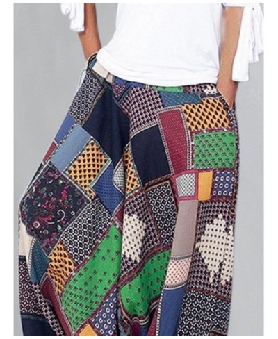 Women Elastic Waist Drop-Crotch Pants with Pocket Fashion Vintage Pattern Oversize Loose Harme Pants $27.54 - Pants & Capris