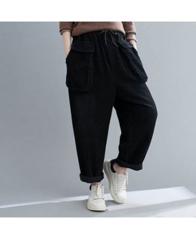 150Kg Plus Size Women's Autumn Elastic Waist Loose Corduroy Pants 6XL 7XL 8XL 9XL Cotton Pocket Cross-Pants Black $86.64 - Pl...