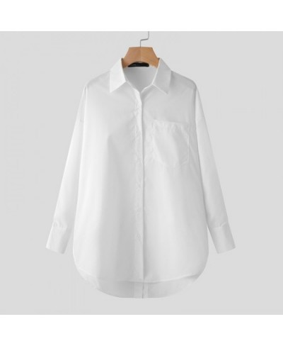 2022 Summer Fashion Women Shirts White Tunics Blouse Long Sleeve Top Casual Solid Button Asymmetrical Loose Party $34.33 - Wo...
