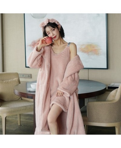 Flannel Home Service Sexy Pajamas Women Autumn and Winter Thickened Nightgown Women Bathrobe Suit Solid Color Keep Warm Pijam...