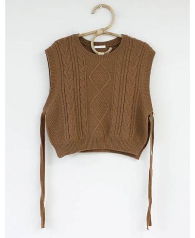 Winter Spring Basic Wear Tops Knitted Sweater Women Fashion Sleeveless Vest Design Brown Knitting Vest Korea Style 9802 $37.0...