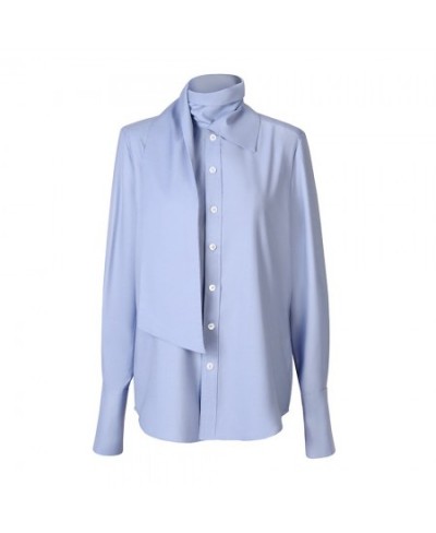 spring women dusty blue shirt fashion long sleeve women street wear 2023 new ladies tops and blouse preppy $61.92 - Blouses &...