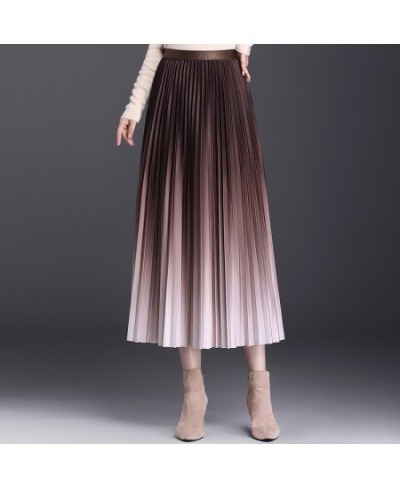 Autum Winter Chic Long Gradient Pleated Skirt For Women Elastic Waist Simple Temperament Fashion Pleated Skirt 4Colors $46.10...