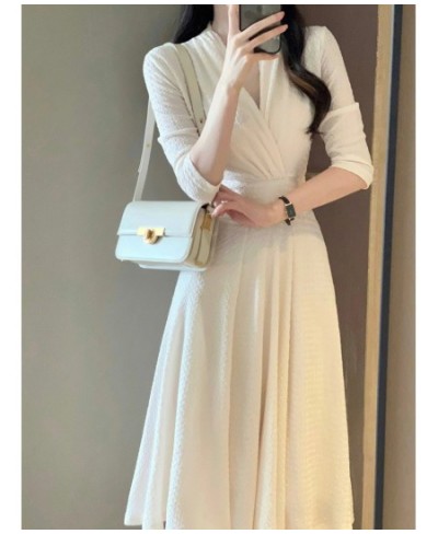 Elegant Early Autumn Dress for Women Three Quarter Sleeve Casual A-line Dress Woman French Office Lady Dresses Vestidos $90.3...