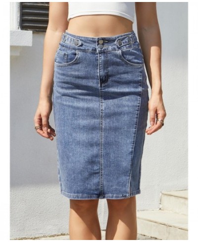 New Elastic High Waist Denim Skirt Women Casual Midi Straight Pencil Jean Skirt Summer 2022 $52.21 - Skirts