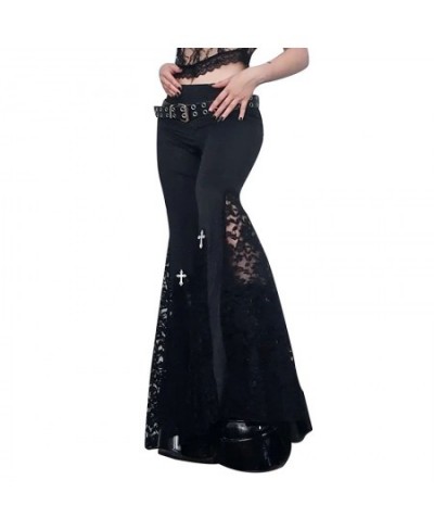 Street Style Vintage Gothic Black Stretch Leggings for Women Wide leg Pants Steampunk Casual Sexy Lace Flare Long Pants 2022 ...