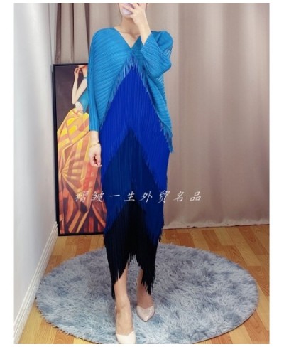 Pleated Dress Woman Hit Color Tassel Batwing V Collar Sleeve Casual Style Loose Long Dresses 2023 Summer Fashion 15HT036 $87....