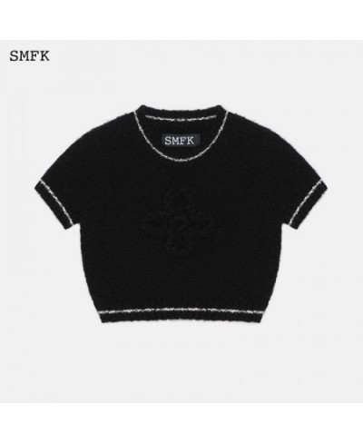 SMFK Knitted Short T-shirt Women Sweaters Contrast Stripe Short Sleeve Spring Female Casual Crop Top Short Sleeve Knit Tops $...