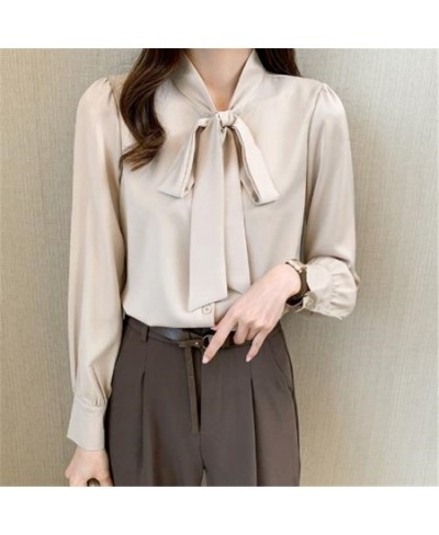 Elegant Smooth Satin Shirts Spring Long Sleeve Office Lady Tops Bow Design Casual Blusas Para Mujer Korean Fashion New Blouse...