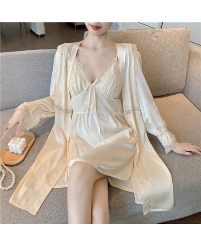 Lace Sweet Ladies Robe Gown Suit Spring Summer New Home Dress Sexy Intimate Camisole Nightgown With Bra Sleepwear Nightwear $...