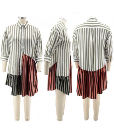 Tie Dye Plus Size Midi Striped Shirt Skirt For Female Multicolor Panel Printed Woman Summer Straight Blous Dress Elegant $45....