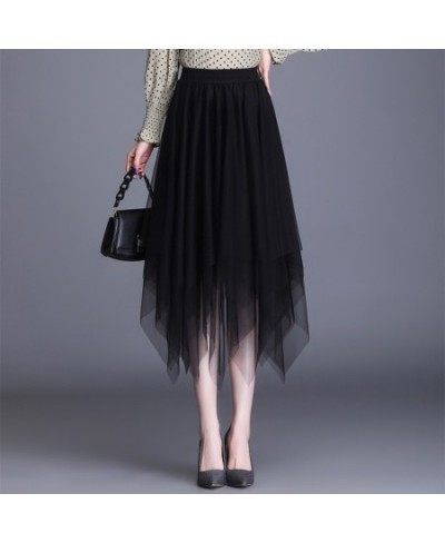 Irregular Tulle Skirt For Women Spring Autumn Elasticity High Waist Fashion Skirt Temperament Pleated Skirt Office Lady Botto...