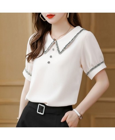 Woman Summer Style Blouses Tops lady Casual Short Lantern Sleeve Peter Pan Collar Solid Color Blusas Tops SP1538 $27.44 - Wom...