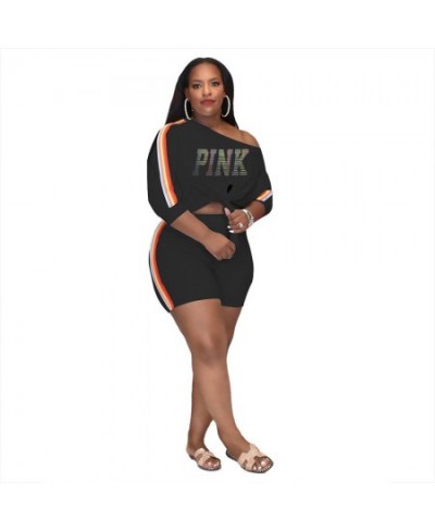 L-5XL plus size two piece sets women clothing fashion stripe irregular loose casual sexy short matching set female outfits $4...
