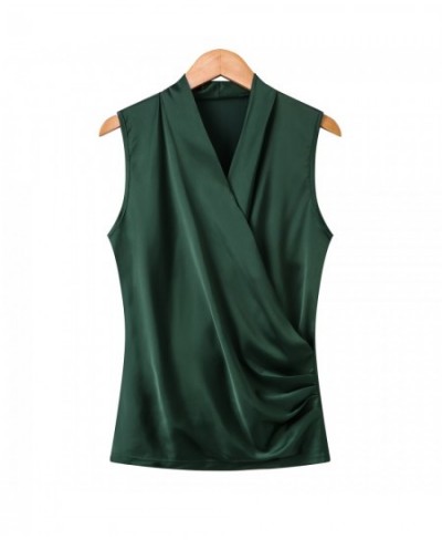 New smooth satin vest female sleeveless V-neck top Slim fit outside wearing a small blouse shirt $27.46 - Women Tops