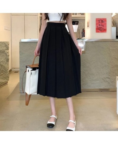 Spring Summer Pleated Midi Skirts for Women College Style Loose A Line Skirt Woman Solid Color High Waist Long Skirt 2023 $35...