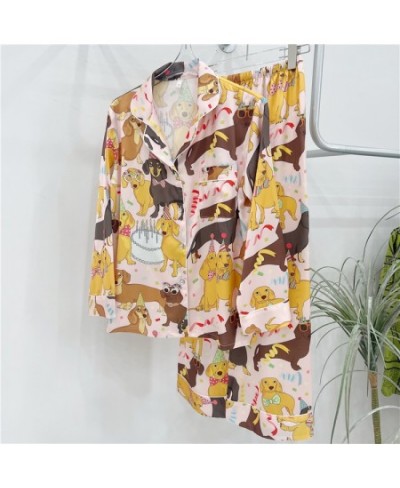 Dachshund Print Pajamas Women Silk Like Cute Dog Two Pieces Set Long Sleeve Tops Full Length Pants Lounge Spring Autumn 32902...