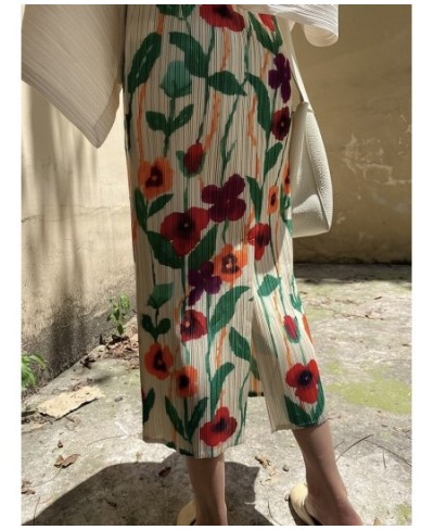 Miyake Pleated Midi Skirts For Women 2023 New Printed High Waist Slim Fit Floral Pattern Vintage Skirt Korean Fashion $42.02 ...