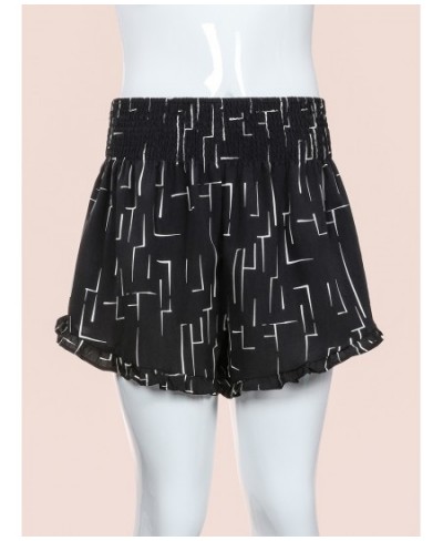 Geo Print Ruffle Hem Shorts Plus Size Elastic Hight Waist Casual Women's Short Pants Summer New $24.69 - Plus Size Clothes