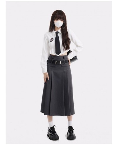 Women Harajuku Vintage High Waist Pleated Grey Long Skirts 2023 Spring And Summer Fashion Preppy Style A-Line Pleated Skirt $...