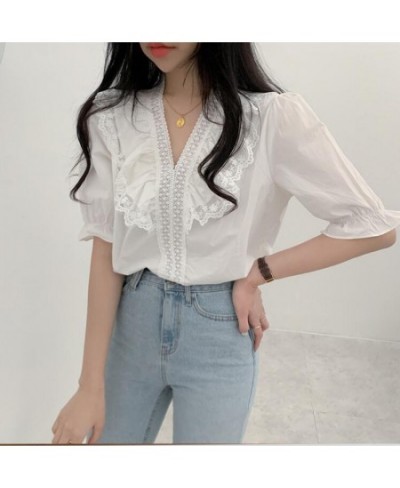 White Top Lace Half Sleeve Blouse Korean Elegant Shirt Womens Tops And Blouses V-neck Sexy Clothes 2023 Beach Tunic $48.30 - ...