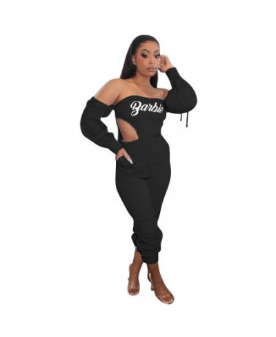 sexy women fashion strapless backless letter print long sleeve sheath playsuits casual lady fashion jumpsuits $35.94 - Jumpsuits