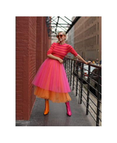 Pink And Orange Tulle Skirts юбки Ruffle Pleated Tiered Mid-Calf Party Skirt mujer faldas Girls Fashion Wear $68.02 - Skirts
